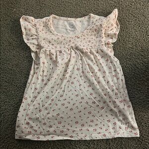 Girls' Wonder Nation Youth Large (10-12) Cream Floral Smocked Flutter Sleeve Top